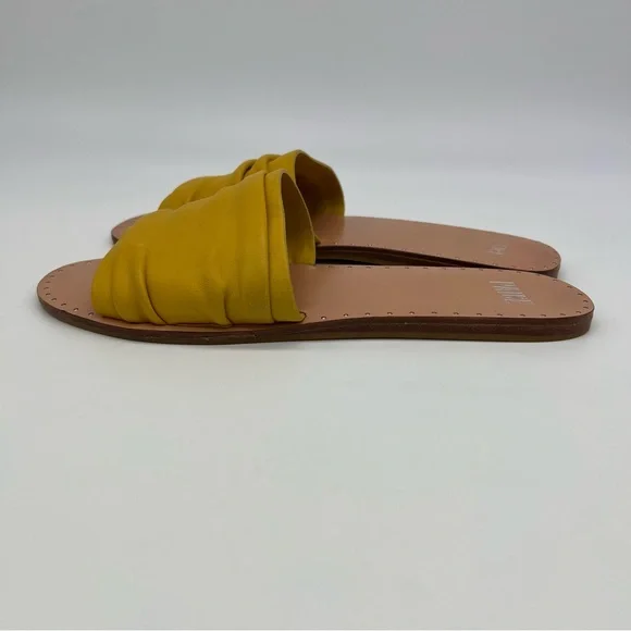 PAIGE Emilia Leather Slide Sandals Mustard Yellow Ruched Band Womens 8.5 US - Picture 5 of 13